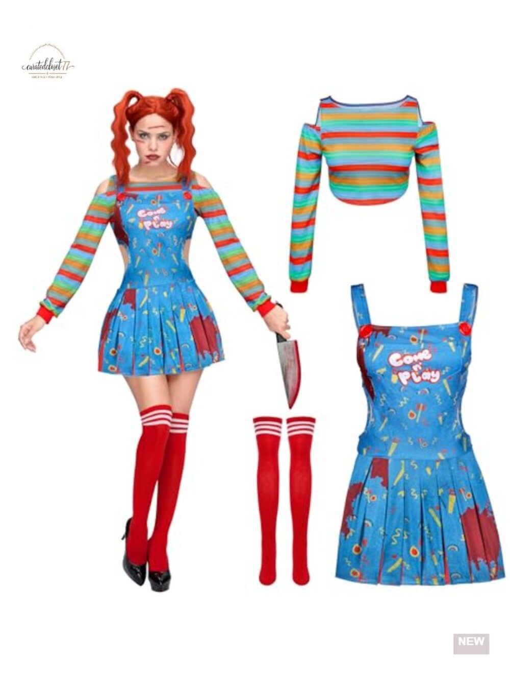 Halloween Killer Doll Costume Women Suspender Skirt Stockings